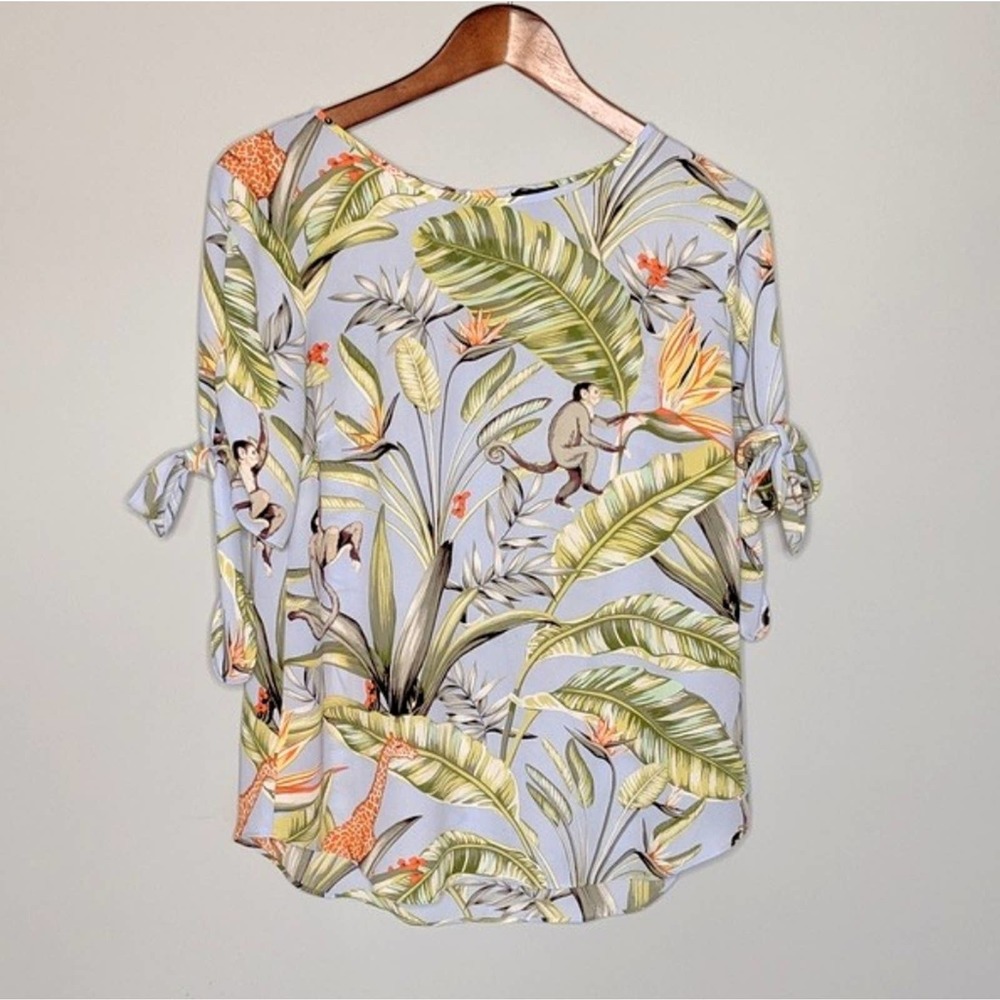 Ann Taylor Tropical Print Blouse - Green and Orange